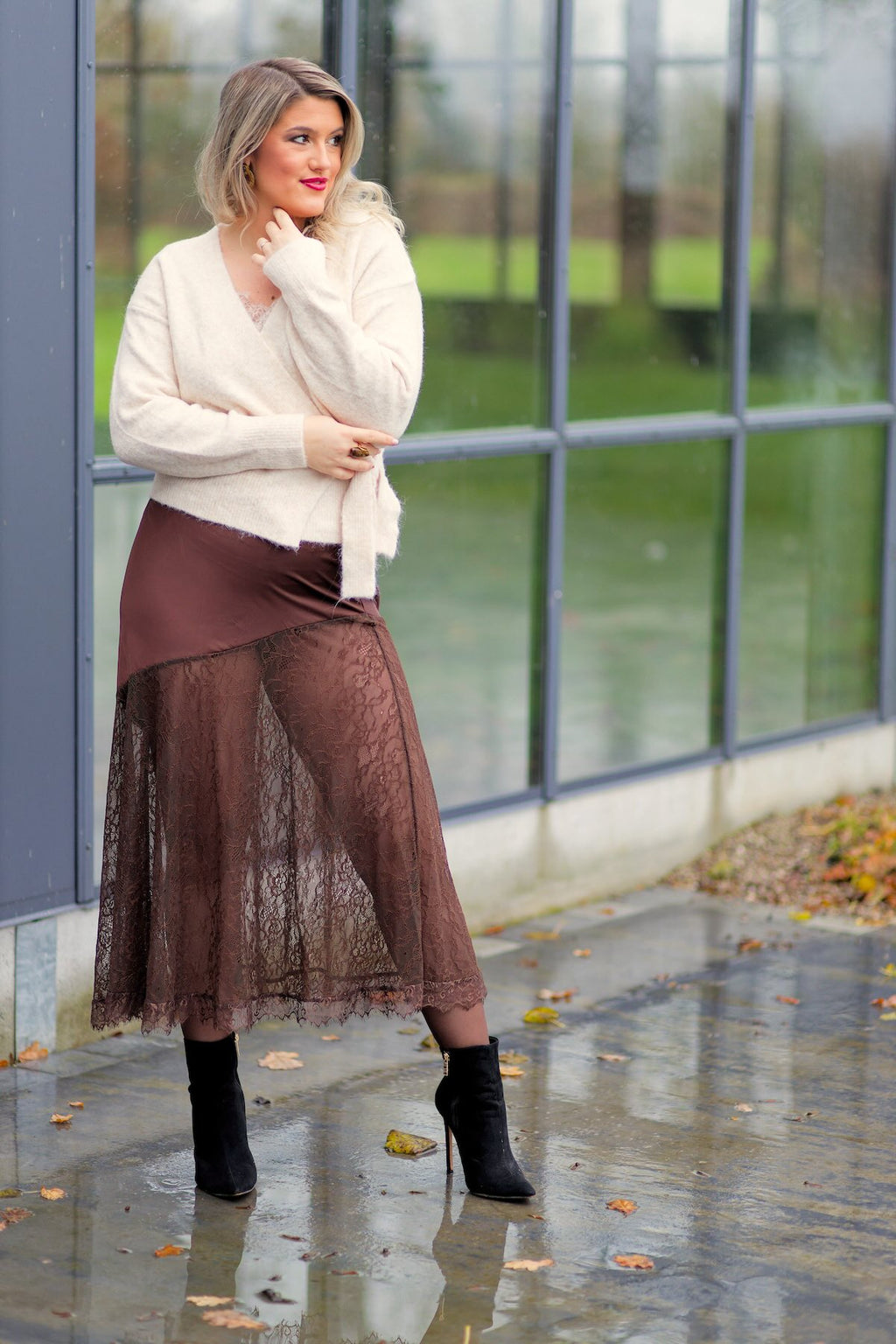 Jupe Longue Satinée Bas Dentelle