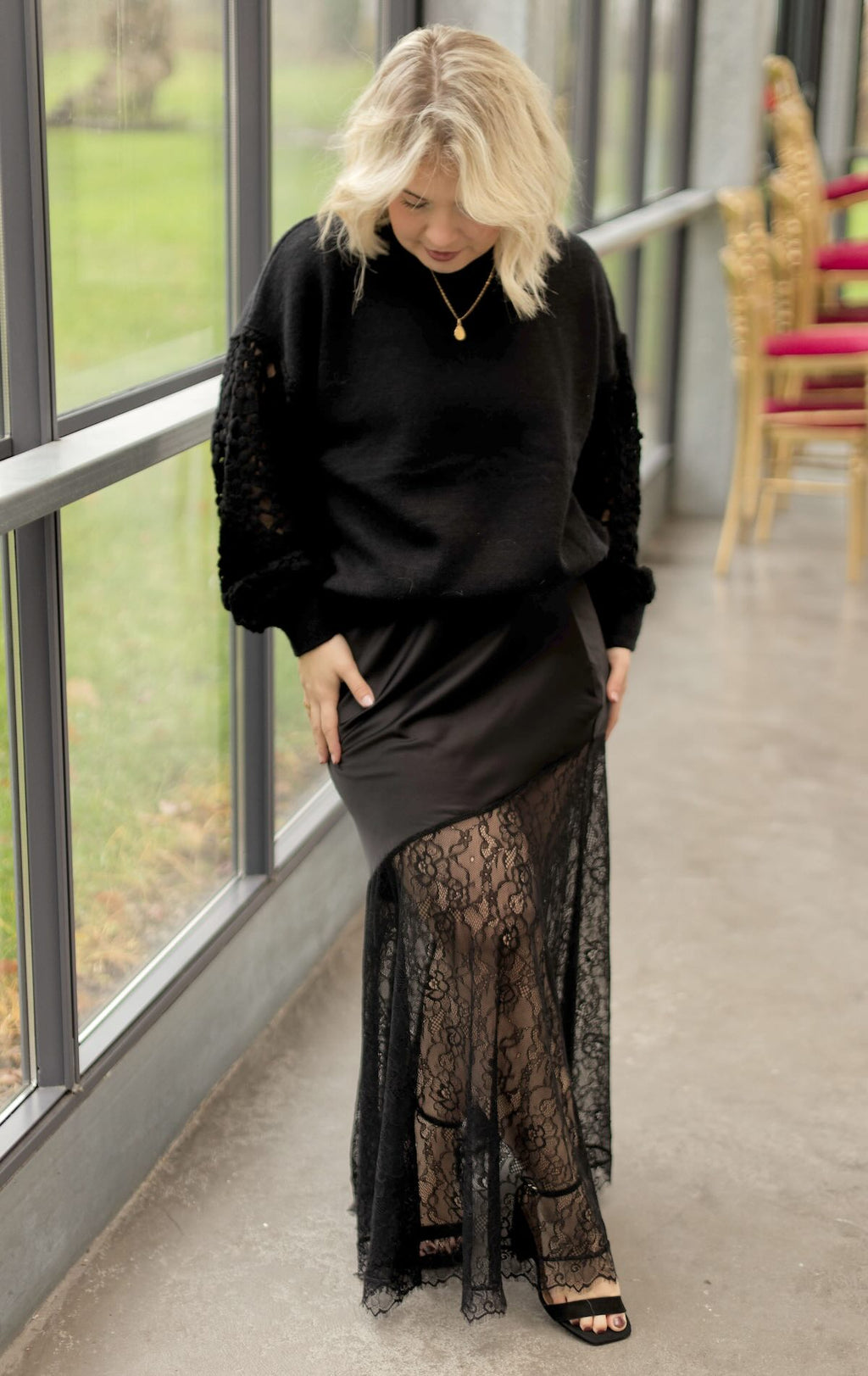 Jupe Longue Satinée Bas Dentelle