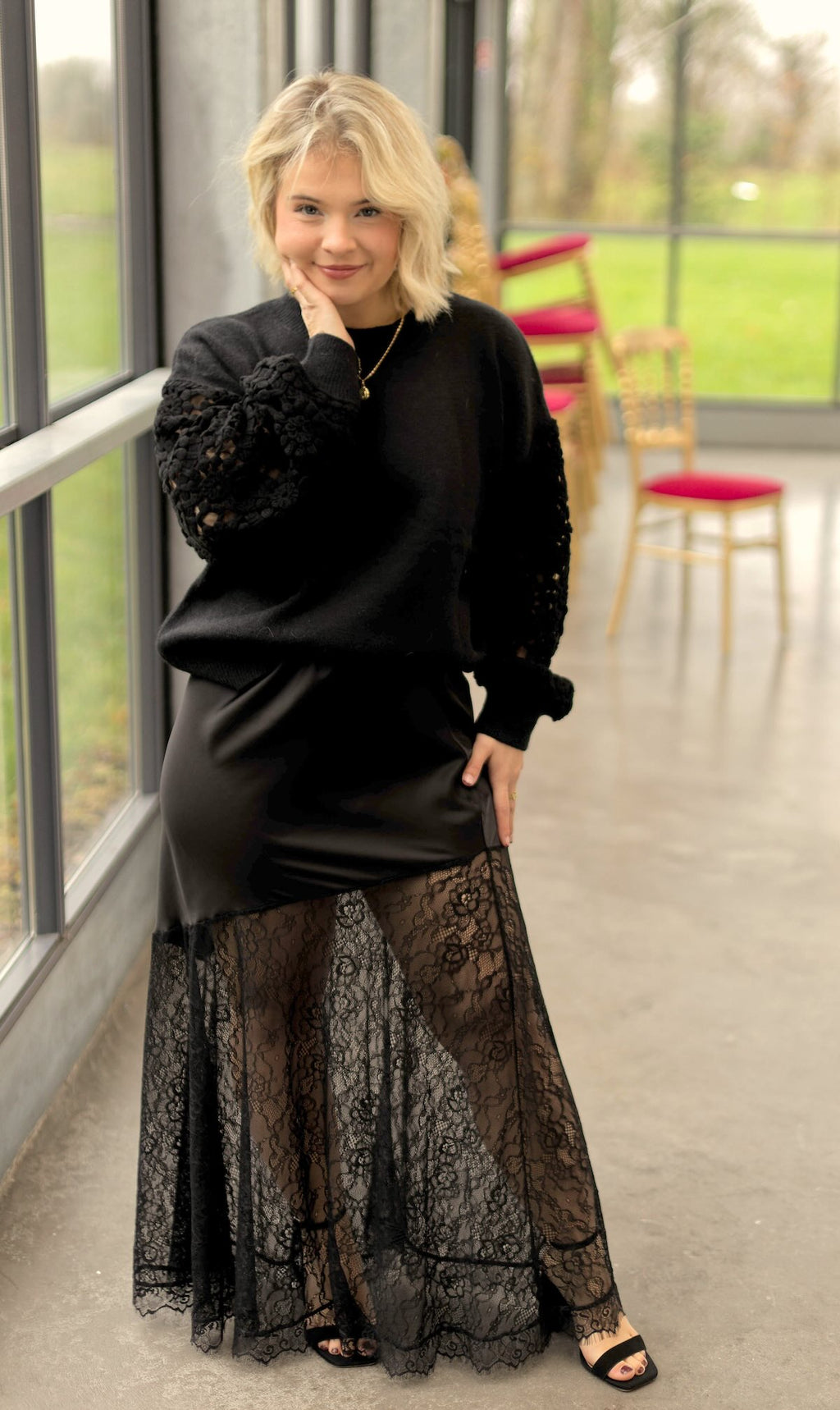 Jupe Longue Satinée Bas Dentelle