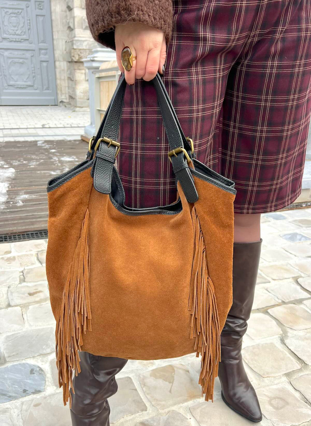 Grand Sac à Franges en Cuir
